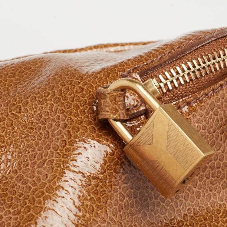 Pre Owned Yves Saint Laurent Brown Pebbled Patent Leather Majorelle Satchel