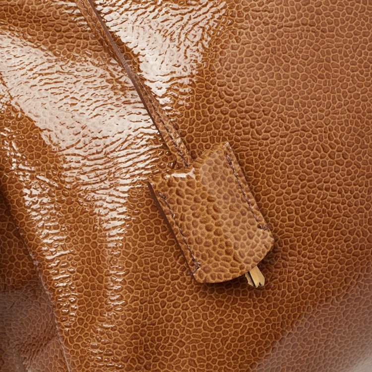 Pre Owned Yves Saint Laurent Brown Pebbled Patent Leather Majorelle Satchel