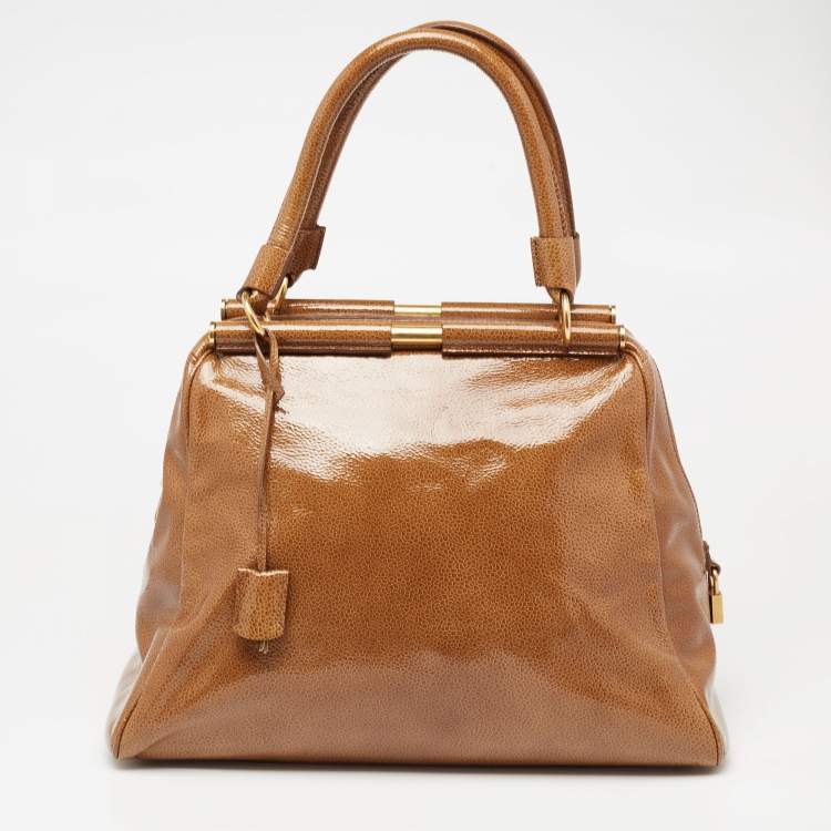 Pre Owned Yves Saint Laurent Brown Pebbled Patent Leather Majorelle Satchel