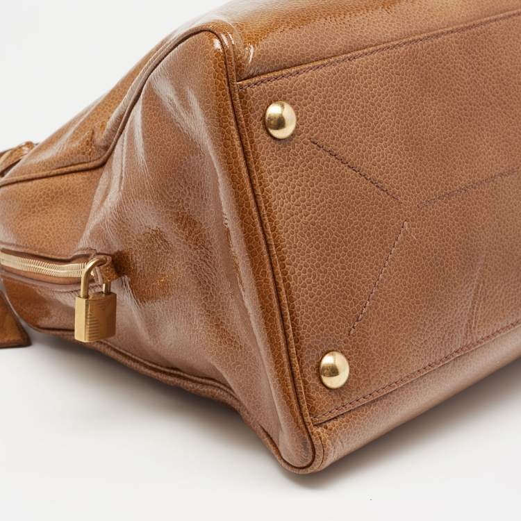 Pre Owned Yves Saint Laurent Brown Pebbled Patent Leather Majorelle Satchel