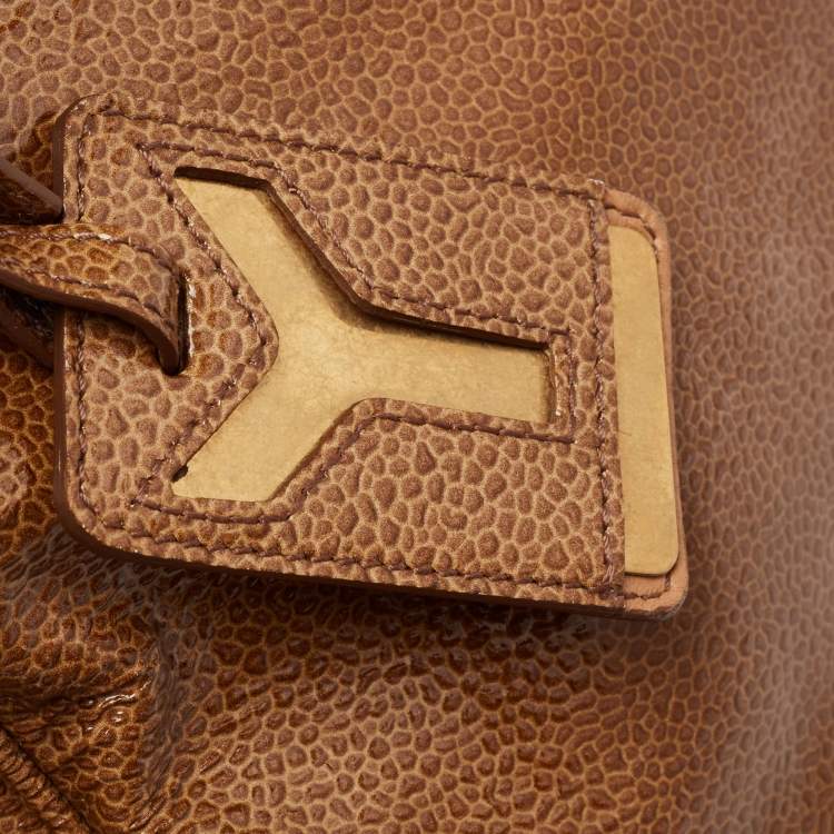 Pre Owned Yves Saint Laurent Brown Pebbled Patent Leather Majorelle Satchel