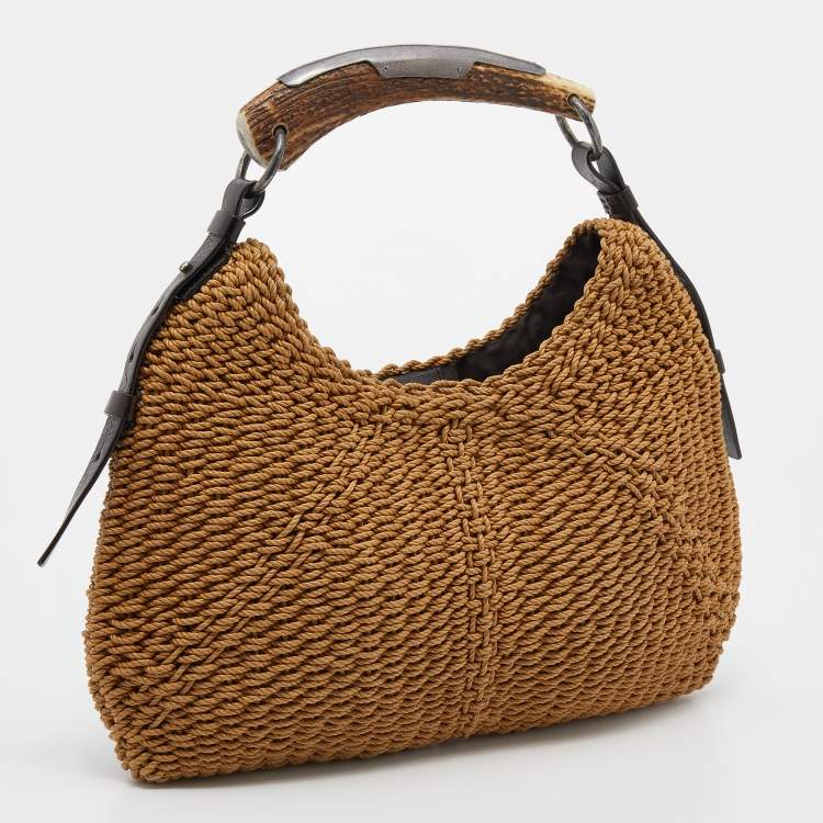 Pre Owned Yves Saint Laurent Tan Raffia Mombasa Hobo