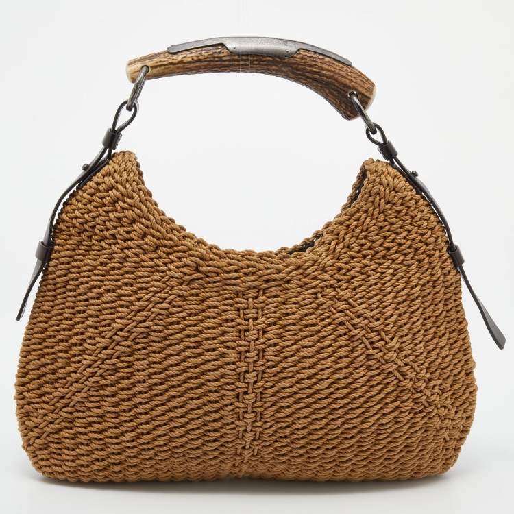 Pre Owned Yves Saint Laurent Tan Raffia Mombasa Hobo