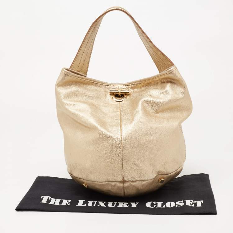 Pre Owned Yves Saint Laurent Gold Leather Hobo