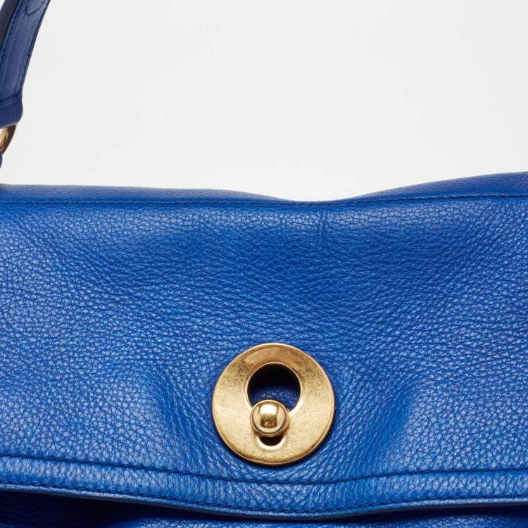 Pre Owned Yves Saint Laurent Blue/Black Leather and Canvas Large Muse Two Top Handle Bag