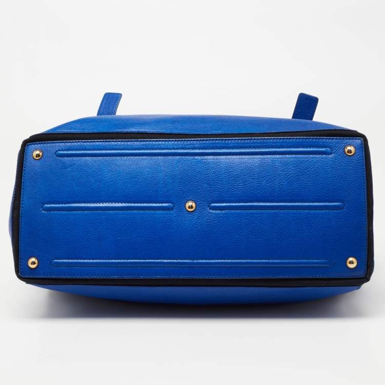 Pre Owned Yves Saint Laurent Blue/Black Leather and Canvas Large Muse Two Top Handle Bag