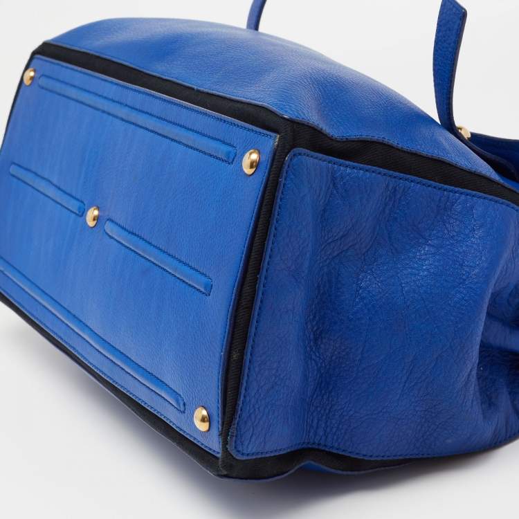 Pre Owned Yves Saint Laurent Blue/Black Leather and Canvas Large Muse Two Top Handle Bag