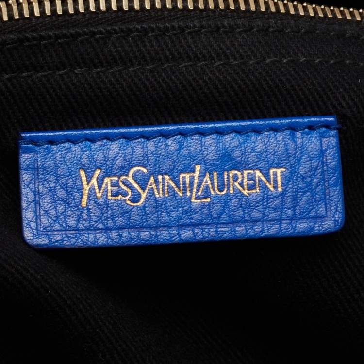 Pre Owned Yves Saint Laurent Blue/Black Leather and Canvas Large Muse Two Top Handle Bag