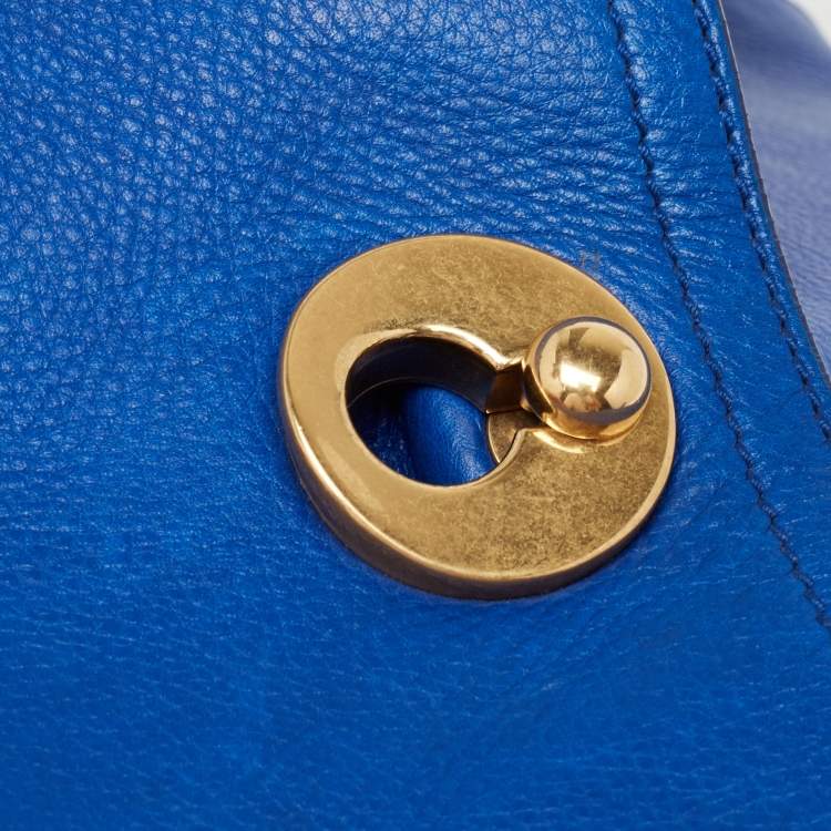 Pre Owned Yves Saint Laurent Blue/Black Leather and Canvas Large Muse Two Top Handle Bag
