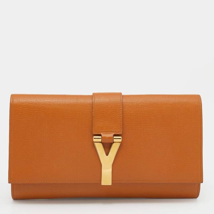 Pre Owned Yves Saint Laurent Orange Leather Y-Ligne Clutch
