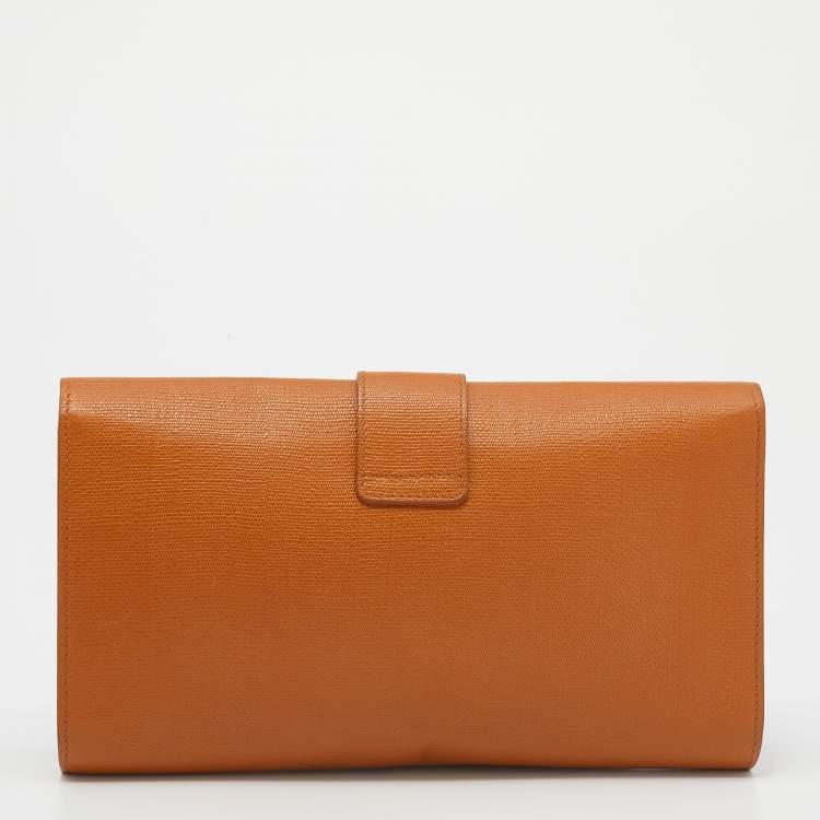 Pre Owned Yves Saint Laurent Orange Leather Y-Ligne Clutch