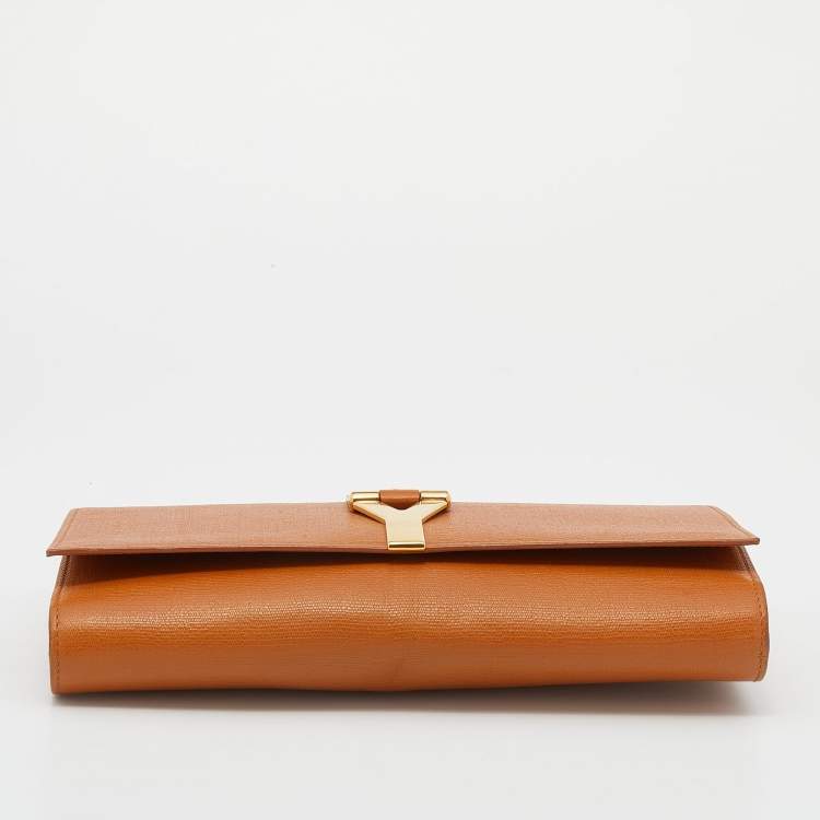Pre Owned Yves Saint Laurent Orange Leather Y-Ligne Clutch