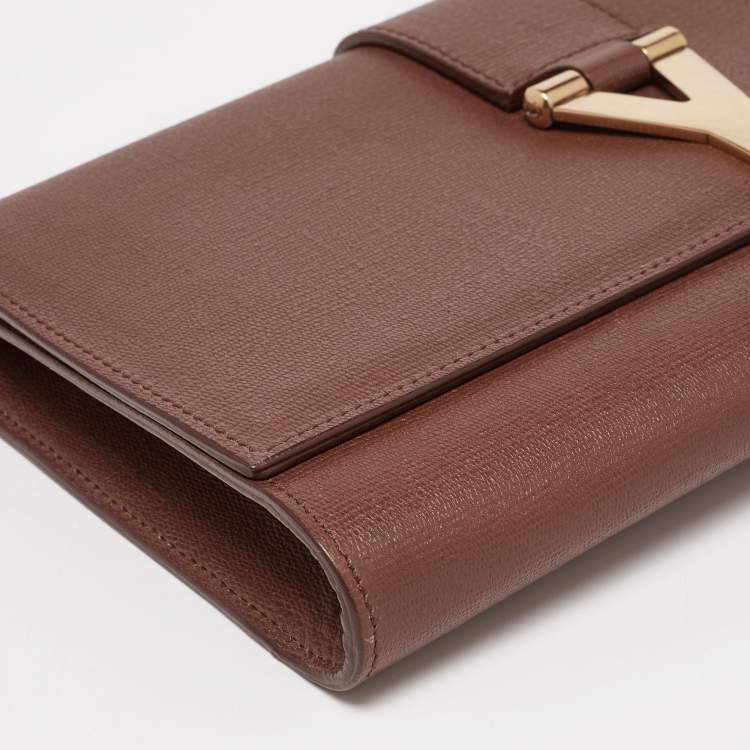 Pre Owned Yves Saint Laurent Brown Leather Large Chyc Clutch