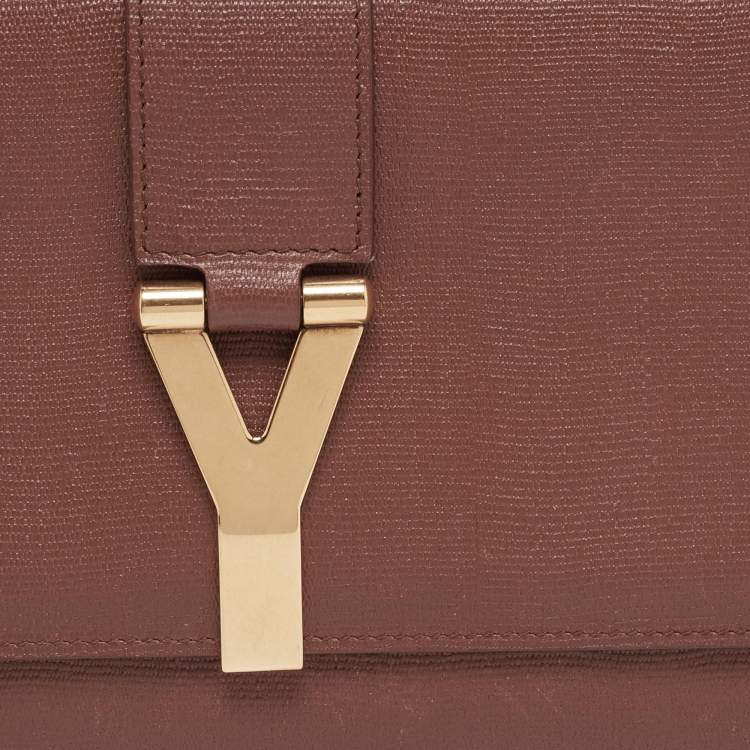 Pre Owned Yves Saint Laurent Brown Leather Large Chyc Clutch