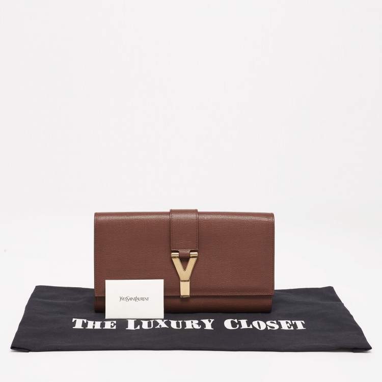 Pre Owned Yves Saint Laurent Brown Leather Large Chyc Clutch