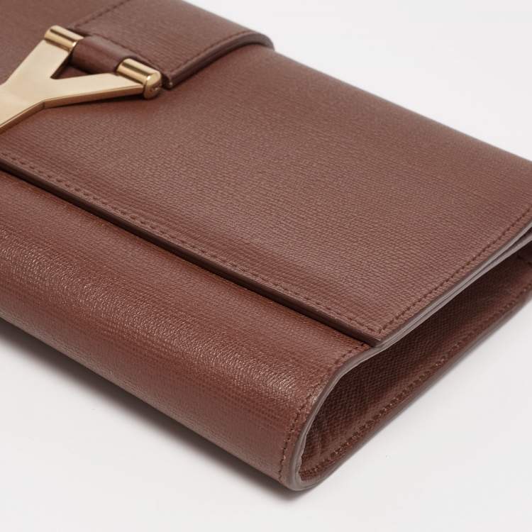 Pre Owned Yves Saint Laurent Brown Leather Large Chyc Clutch