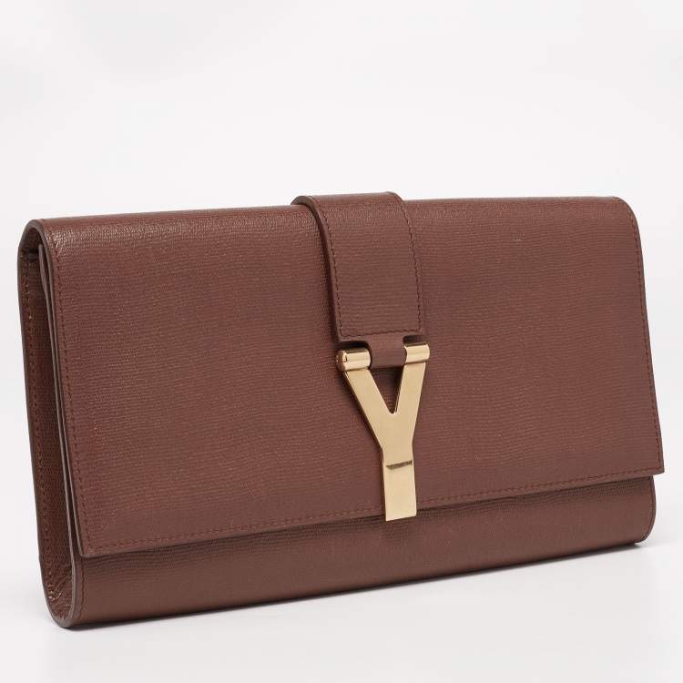 Pre Owned Yves Saint Laurent Brown Leather Large Chyc Clutch