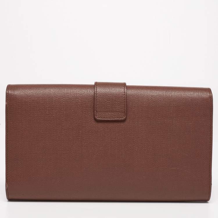 Pre Owned Yves Saint Laurent Brown Leather Large Chyc Clutch