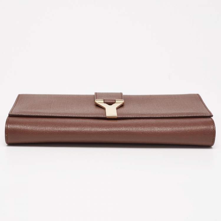 Pre Owned Yves Saint Laurent Brown Leather Large Chyc Clutch