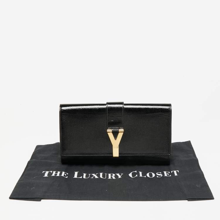 Pre Owned Yves Saint Laurent Black Patent Leather Y-Ligne Clutch