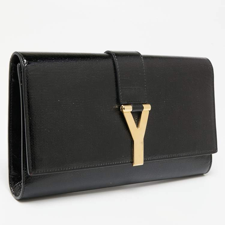 Pre Owned Yves Saint Laurent Black Patent Leather Y-Ligne Clutch