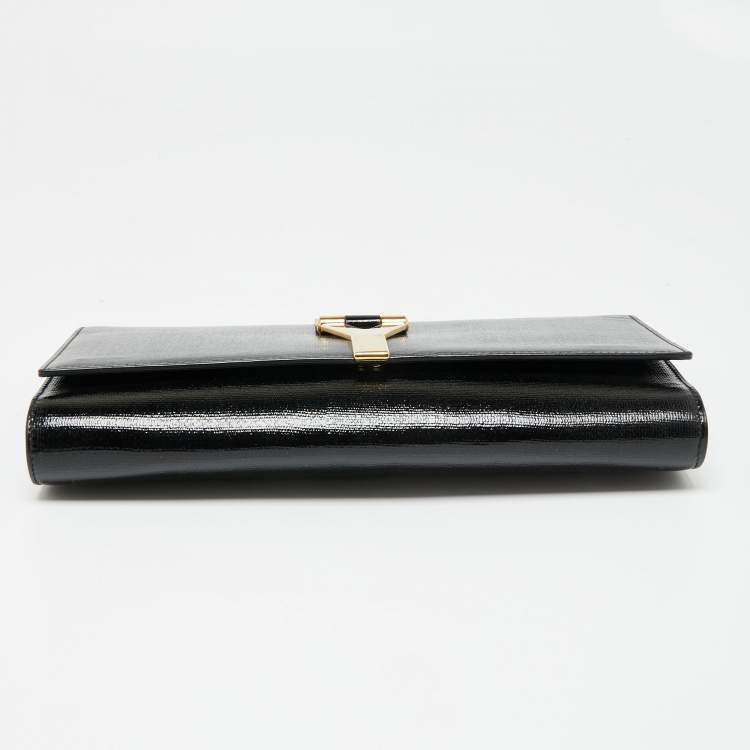 Pre Owned Yves Saint Laurent Black Patent Leather Y-Ligne Clutch