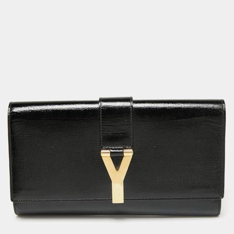 Pre Owned Yves Saint Laurent Black Patent Leather Y-Ligne Clutch