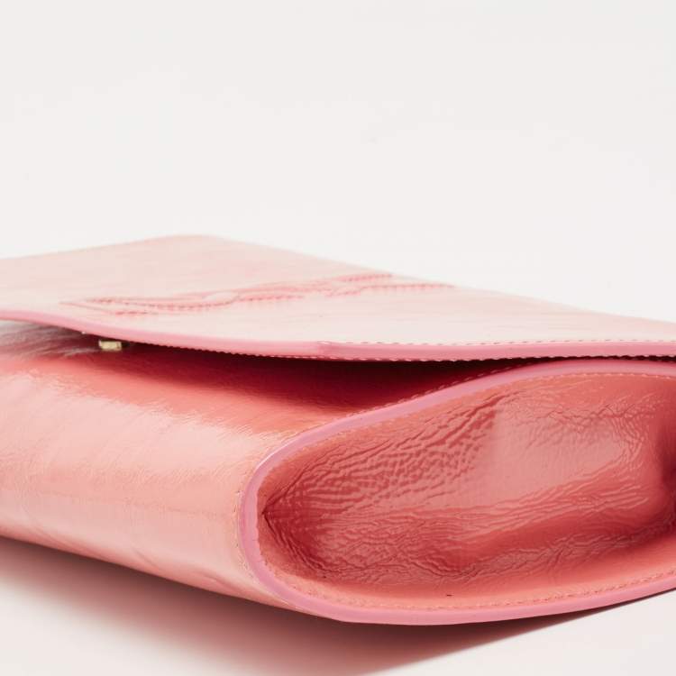 Pre Owned Yves Saint Laurent Pink Patent Leather Belle De Jour Flap Clutch