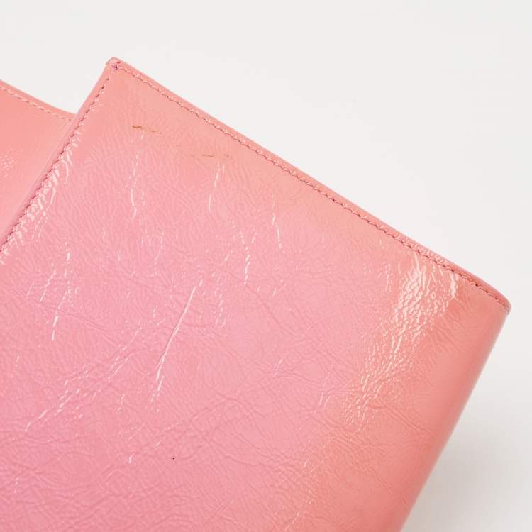 Pre Owned Yves Saint Laurent Pink Patent Leather Belle De Jour Flap Clutch
