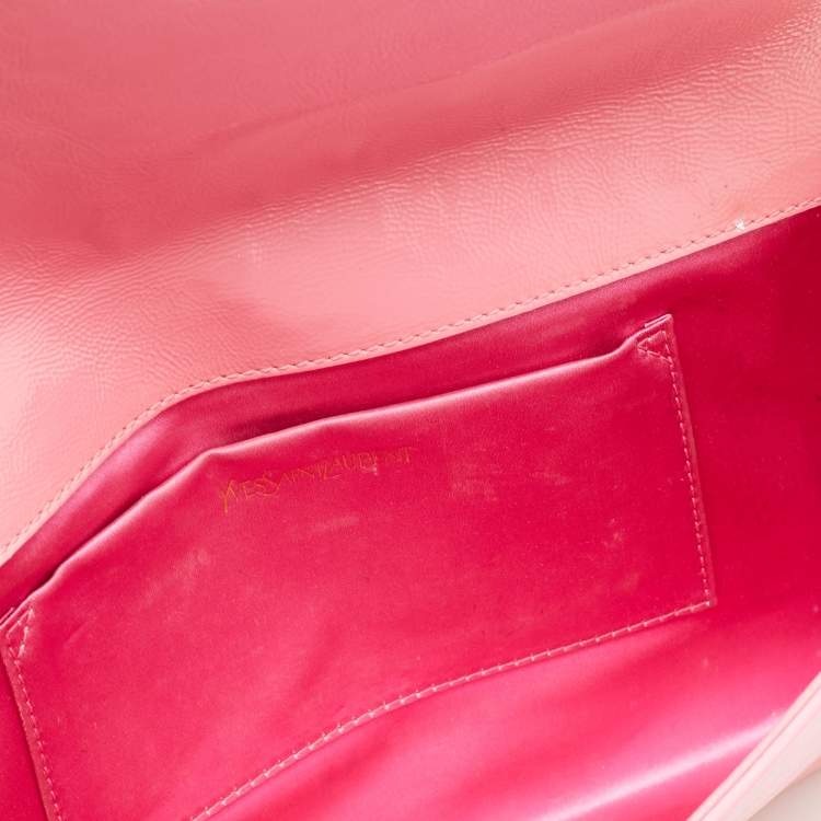 Pre Owned Yves Saint Laurent Pink Patent Leather Belle De Jour Flap Clutch