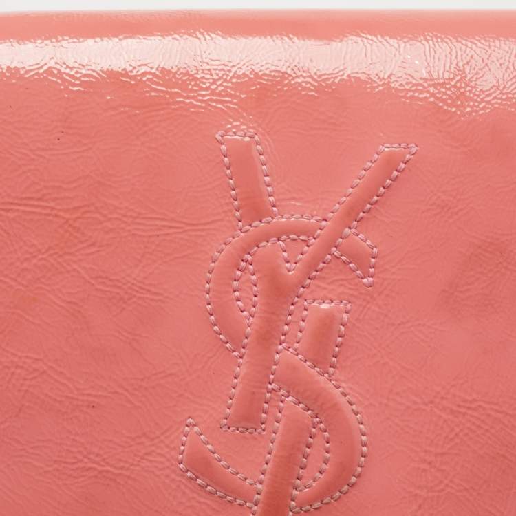 Pre Owned Yves Saint Laurent Pink Patent Leather Belle De Jour Flap Clutch