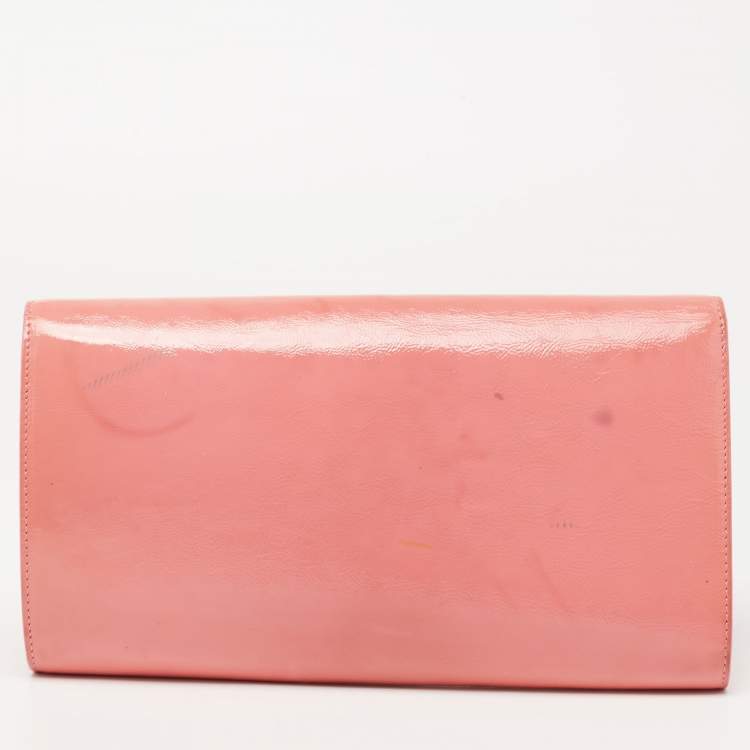 Pre Owned Yves Saint Laurent Pink Patent Leather Belle De Jour Flap Clutch