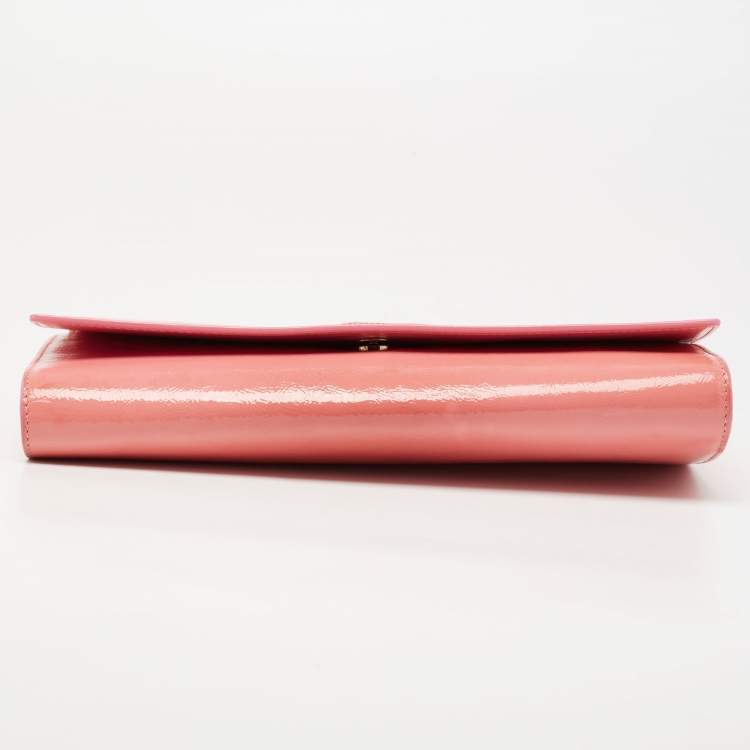 Pre Owned Yves Saint Laurent Pink Patent Leather Belle De Jour Flap Clutch