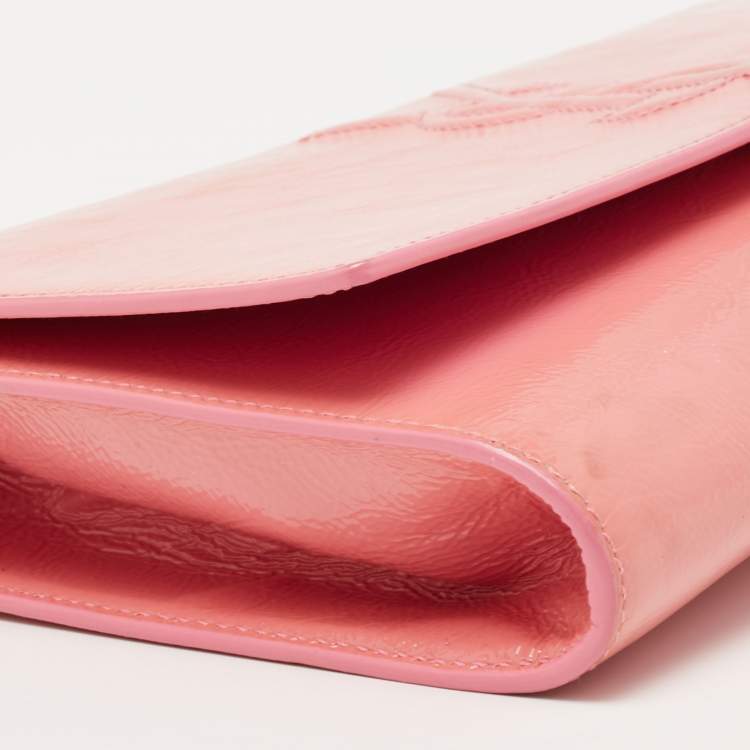 Pre Owned Yves Saint Laurent Pink Patent Leather Belle De Jour Flap Clutch