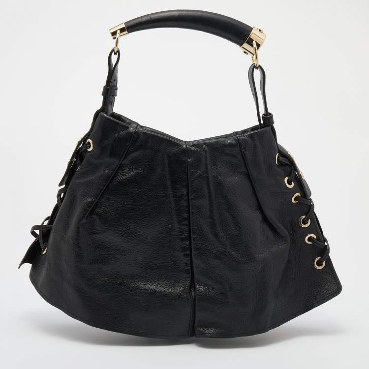 Pre Owned Yves Saint Laurent Black Leather Rive Gauche Mombasa Hobo