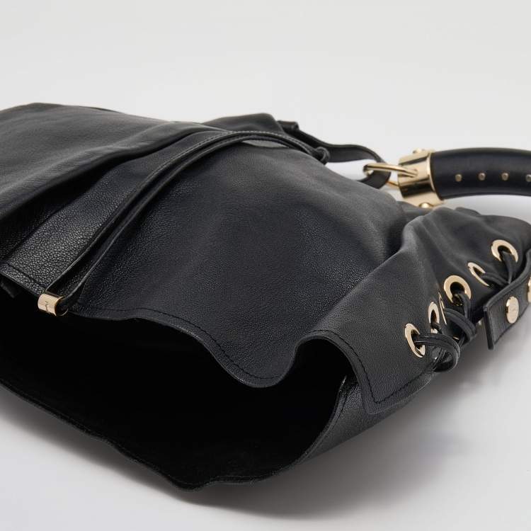 Pre Owned Yves Saint Laurent Black Leather Rive Gauche Mombasa Hobo