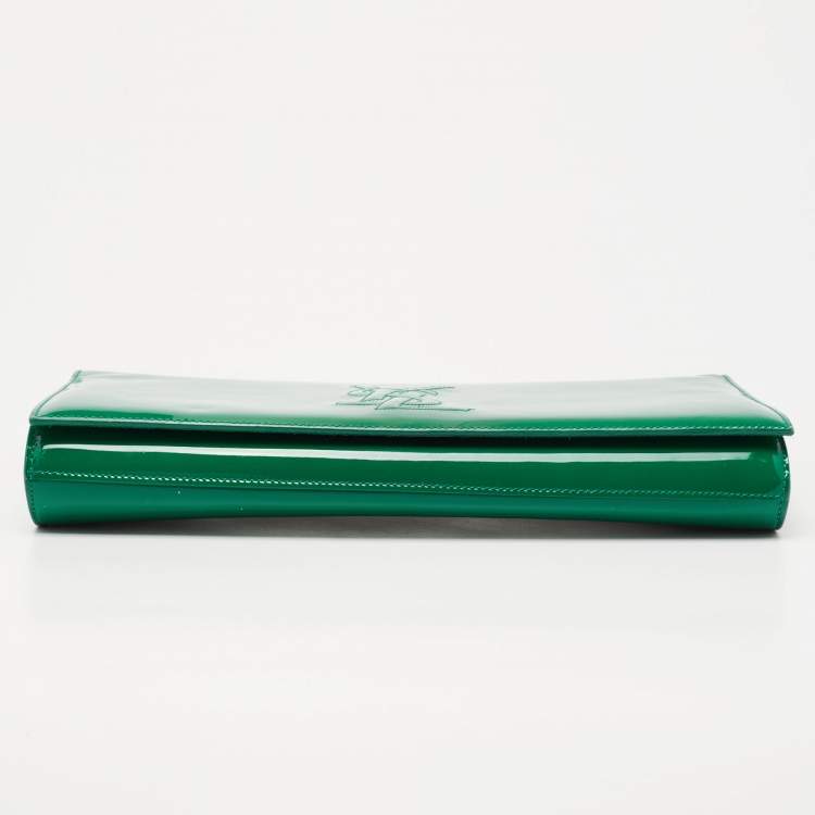 Pre Owned Yves Saint Laurent Green Patent Leather Belle De Jour Flap Clutch