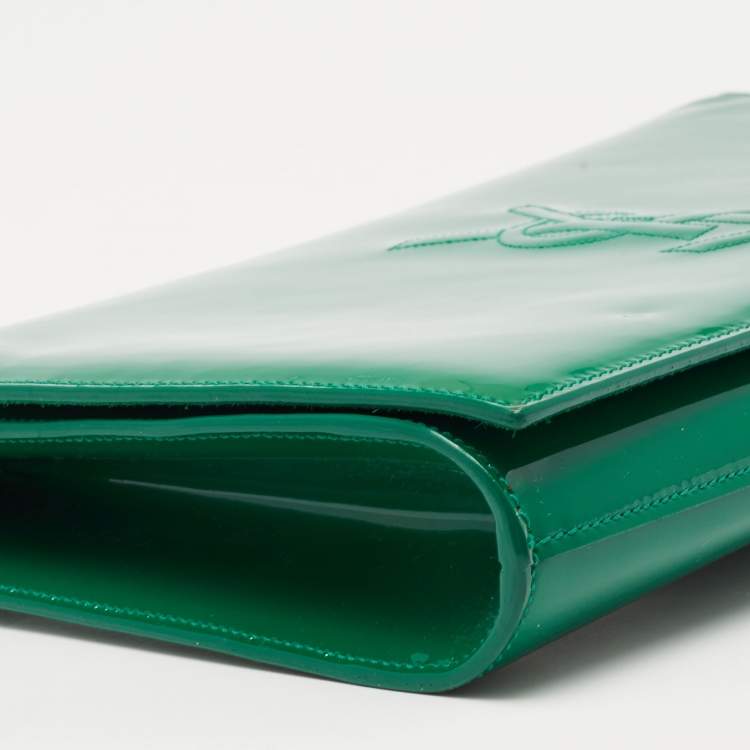 Pre Owned Yves Saint Laurent Green Patent Leather Belle De Jour Flap Clutch