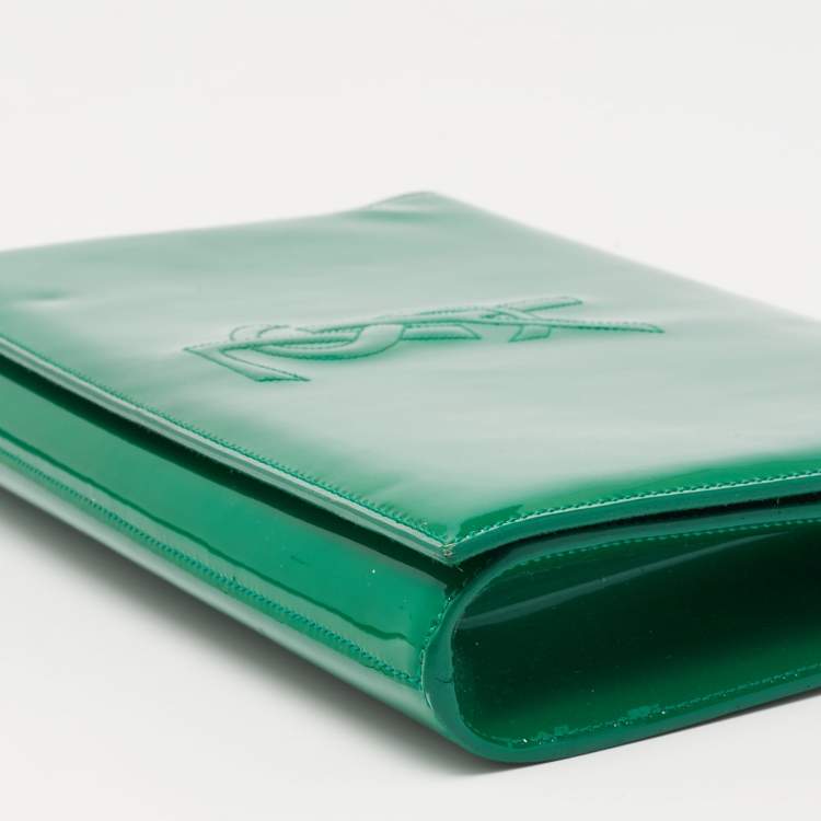 Pre Owned Yves Saint Laurent Green Patent Leather Belle De Jour Flap Clutch
