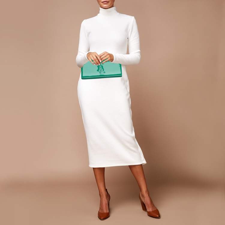 Pre Owned Yves Saint Laurent Green Patent Leather Belle De Jour Flap Clutch