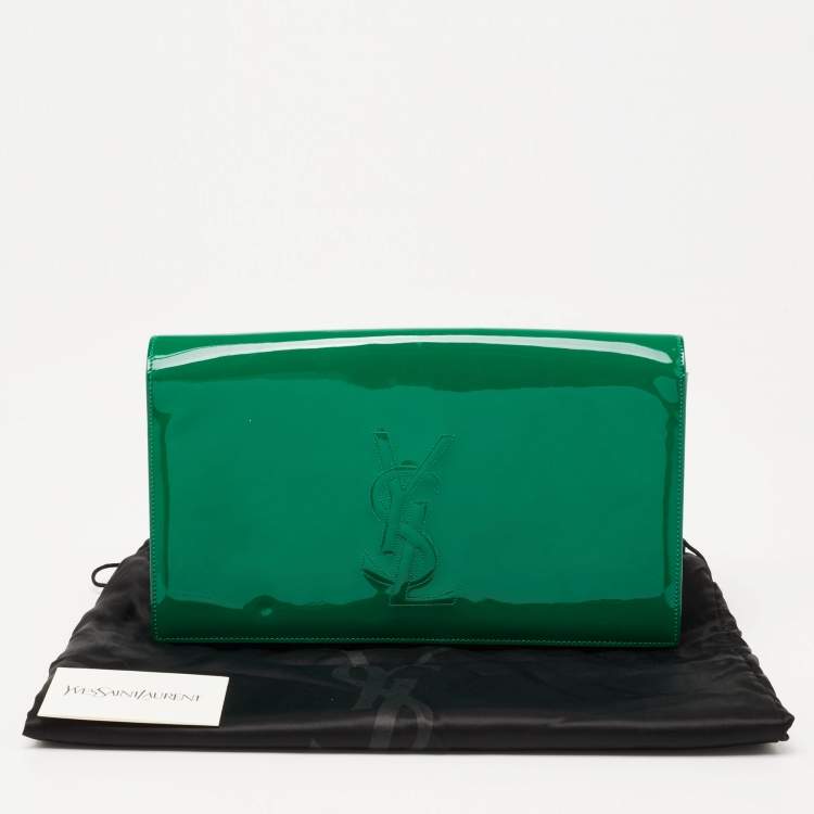 Pre Owned Yves Saint Laurent Green Patent Leather Belle De Jour Flap Clutch