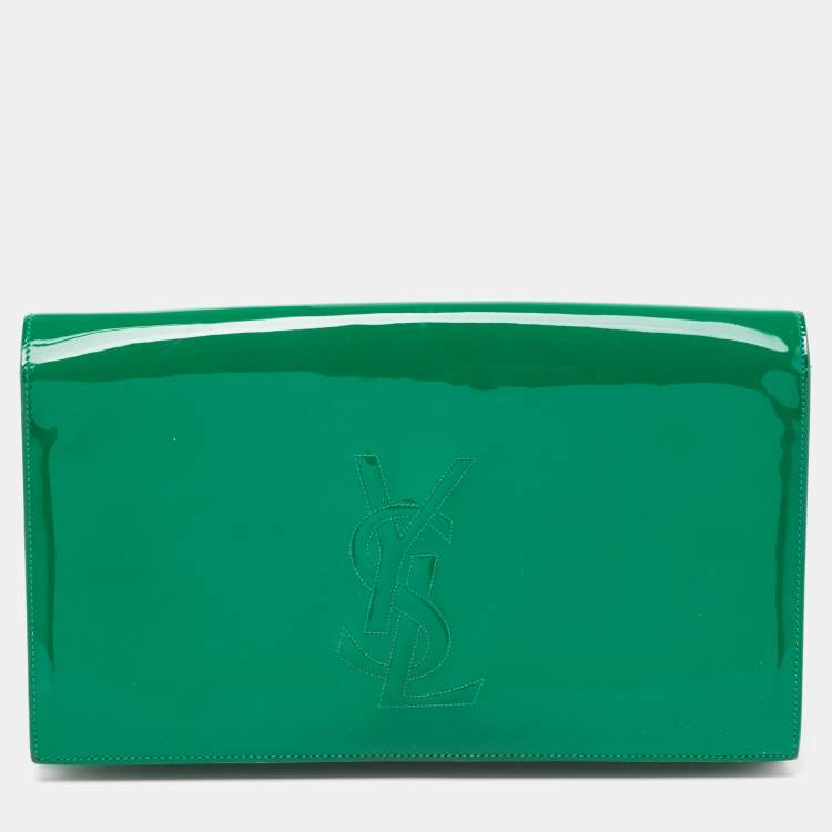 Pre Owned Yves Saint Laurent Green Patent Leather Belle De Jour Flap Clutch