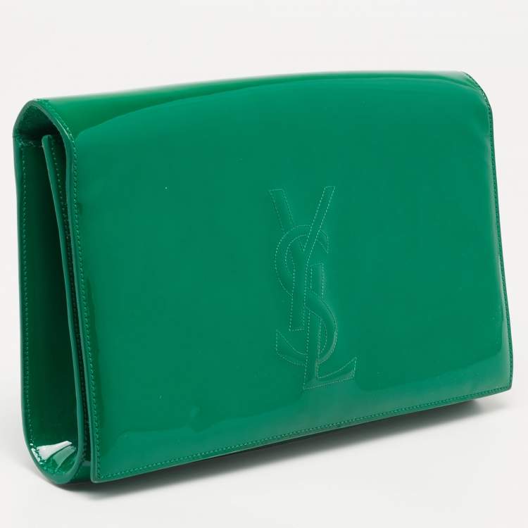 Pre Owned Yves Saint Laurent Green Patent Leather Belle De Jour Flap Clutch