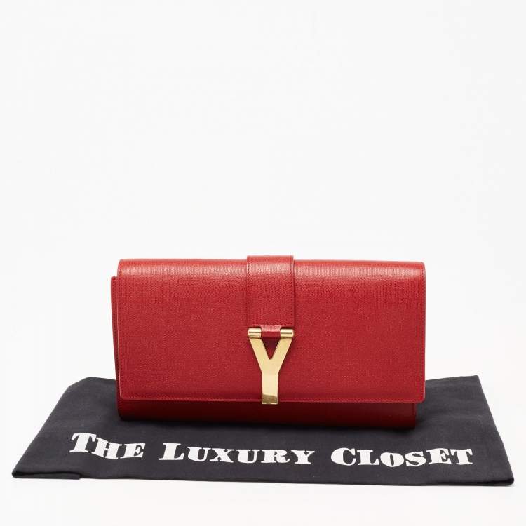 Pre Owned Yves Saint Laurent Red Textured Leather Y-Ligne Clutch
