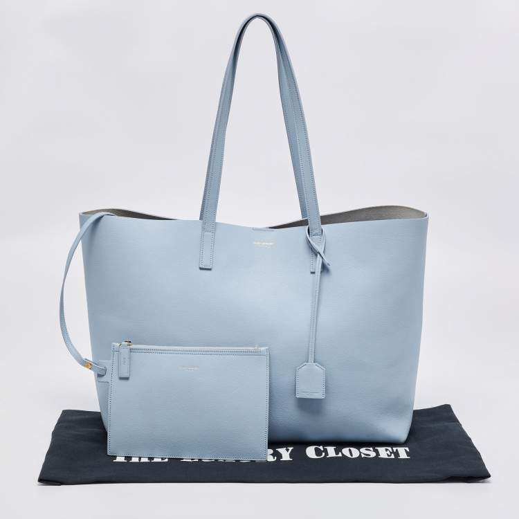 Pre Owned Saint Laurent Blue Leather East West Shopping Tote