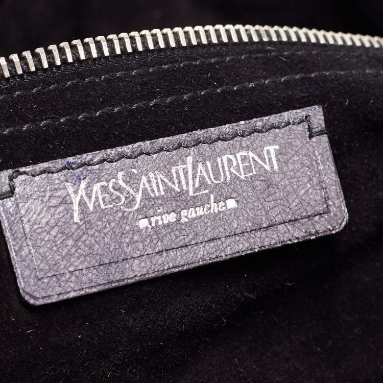 Pre Owned Yves Saint Laurent Grye/Black Glossy Leather and Suede Medium Muse Two Top Handle Bag