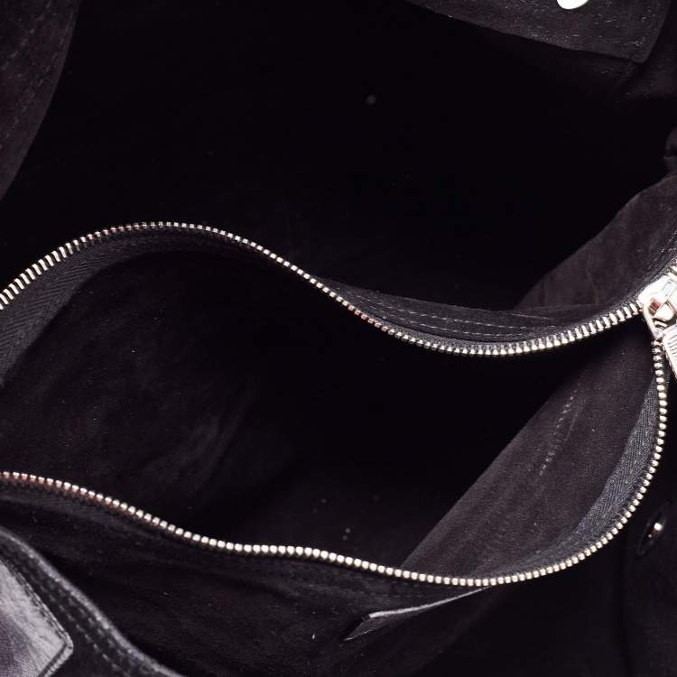 Pre Owned Yves Saint Laurent Grye/Black Glossy Leather and Suede Medium Muse Two Top Handle Bag