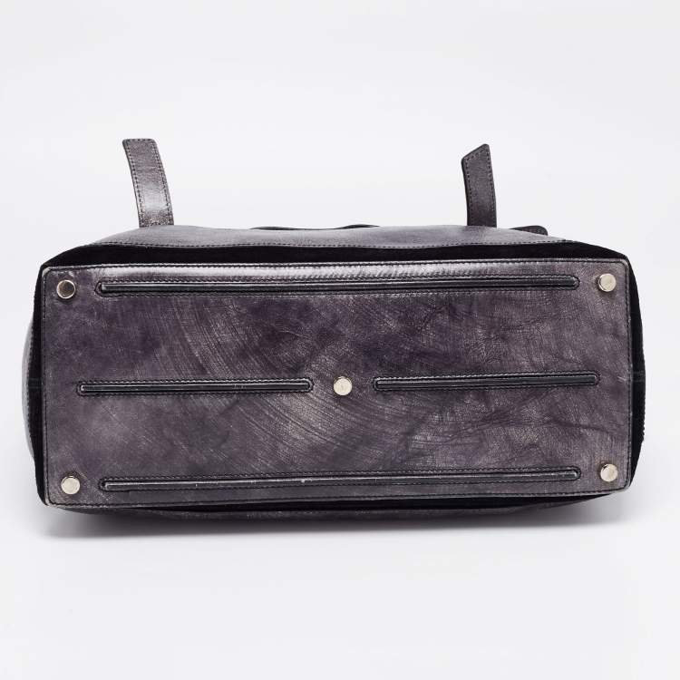 Pre Owned Yves Saint Laurent Grye/Black Glossy Leather and Suede Medium Muse Two Top Handle Bag