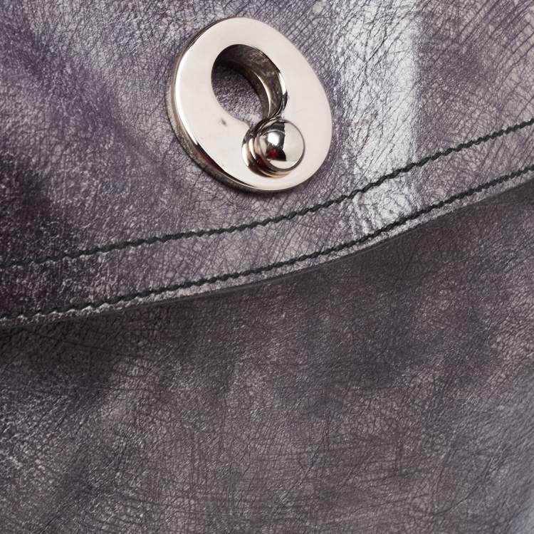 Pre Owned Yves Saint Laurent Grye/Black Glossy Leather and Suede Medium Muse Two Top Handle Bag
