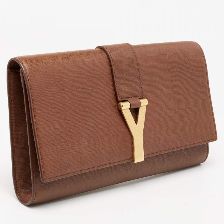 Pre Owned Yves Saint Laurent Brown Leather Cabas Chyc Clutch